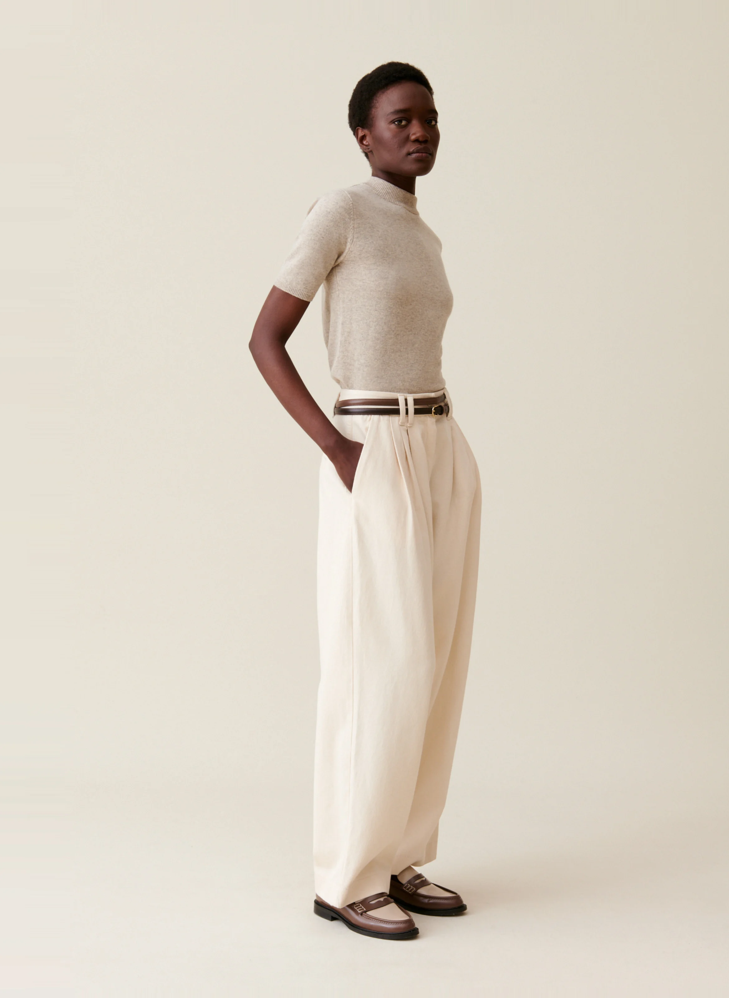 Jean large en coton | Beige