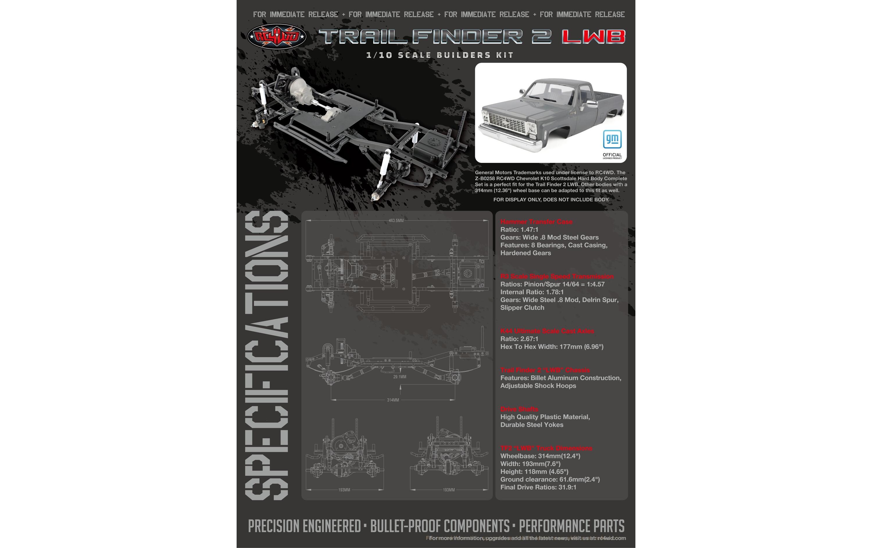 Scale Crawler Trail Finder 2 LWB Chassis Bausatz, 1:10<br>RC4WD Crawler Scale Builders Kit mit langem Radstand