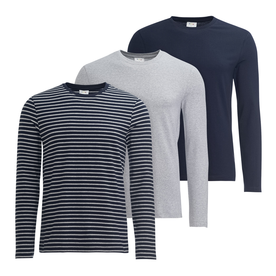 Famy 3 Herren Langarmshirts im Set hellgrau / dunkelblau