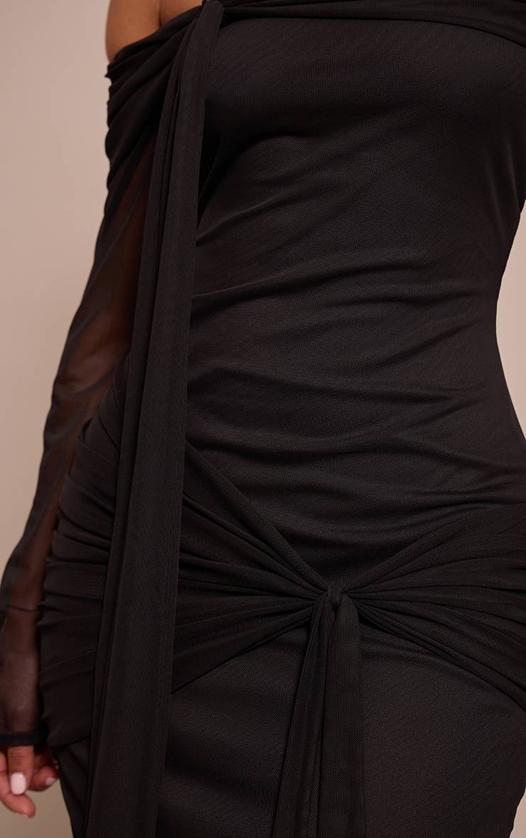Noir Robe Longue Maxi Bardot Asymétrique À Manches Longues Petite