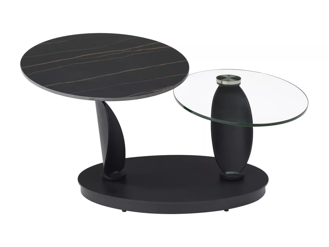 Table basse avec plateaux pivotants en céramique, verre trempé et métal - Effet marbre noir - MANEYA de Maison Céphy