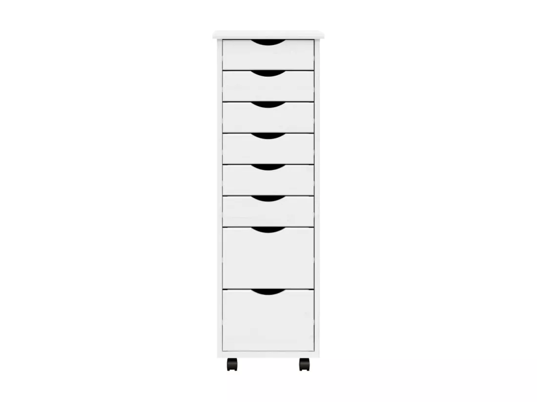 Armoire roulante avec tiroirs MOSS blanc bois de pin solide