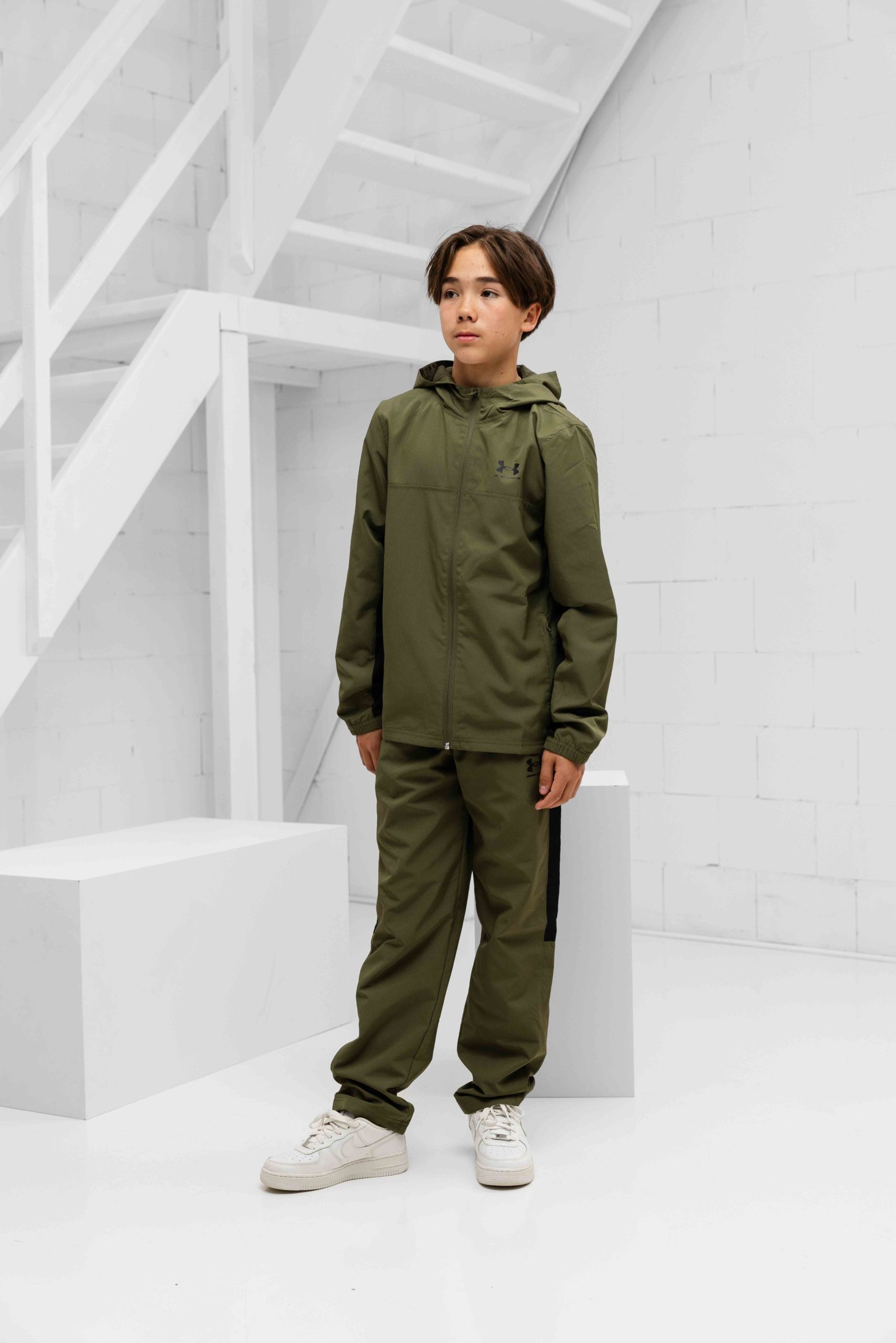 Under Armour Rival Woven Trainingspak Kids Donkergroen
