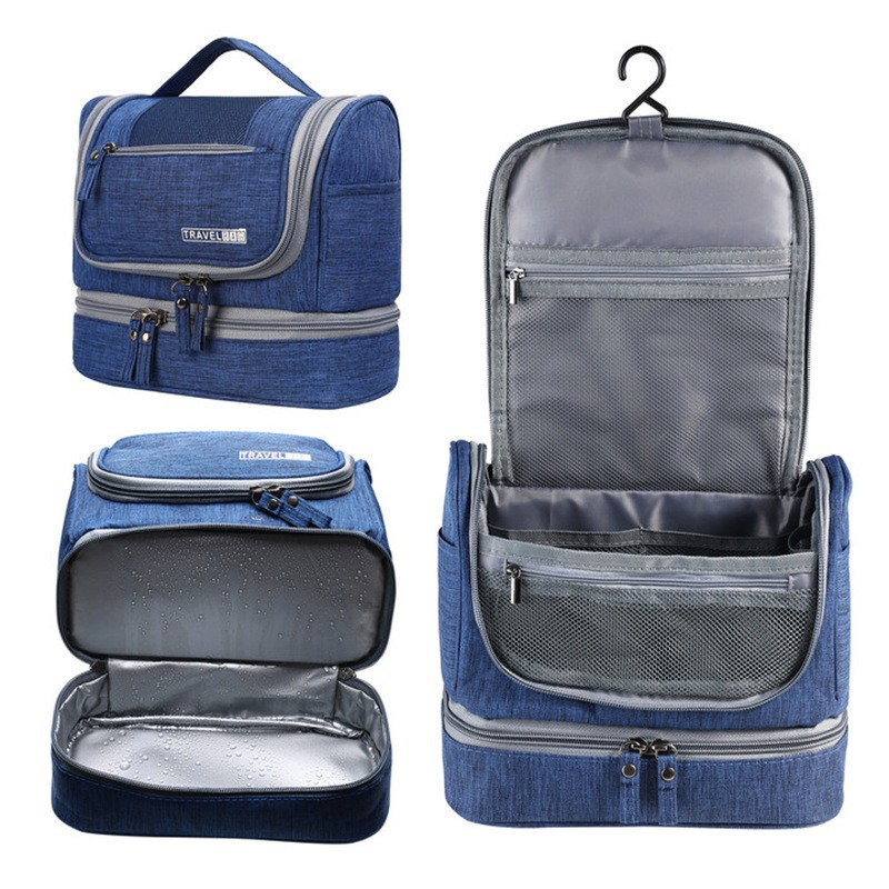 (25x13x21cm) Reise Kosmetik Make Up Tasche Necessaire Organizer Bag mit Reissverschluss - Blau