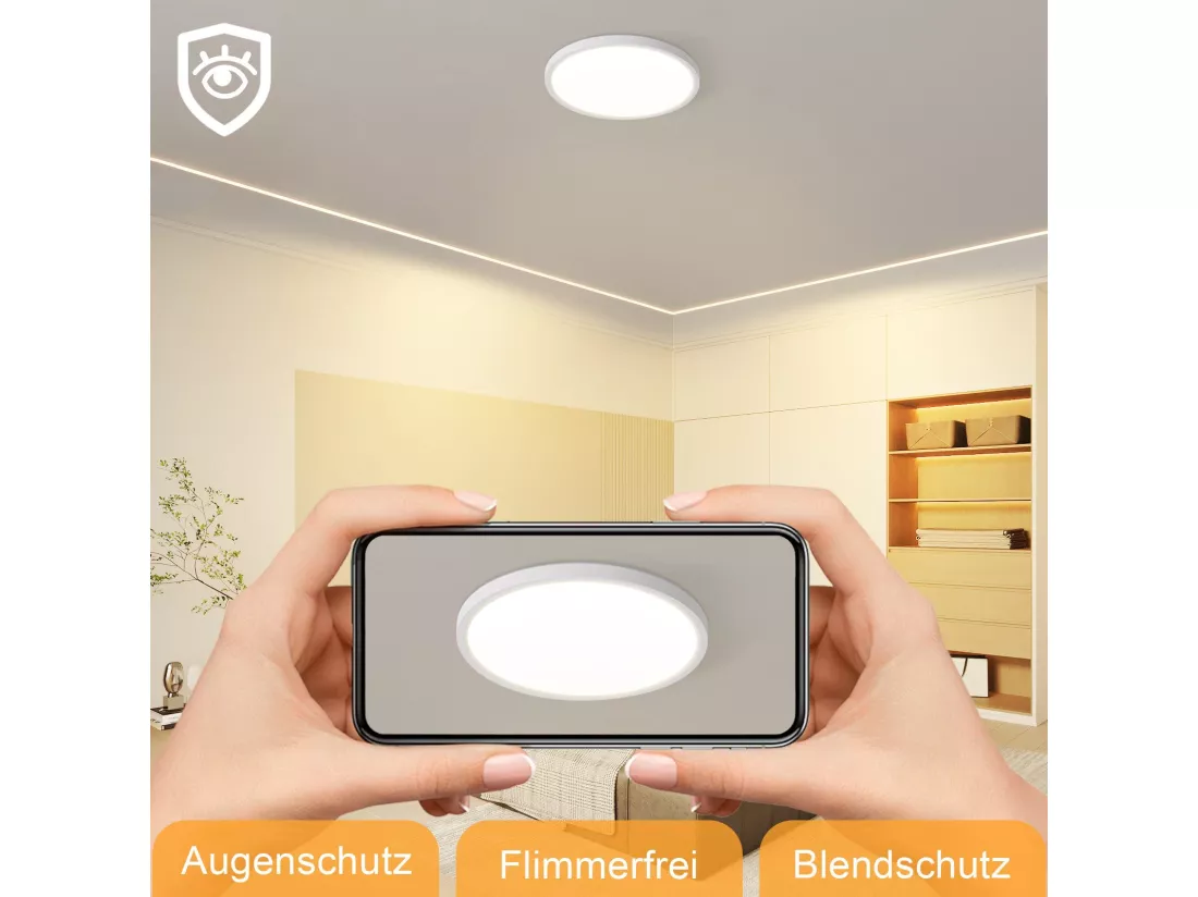 NETTLIFE Plafonnier LED Salle de bain Plat 30CM 24W Rond Blanc Plafonnier Cuisine Non-variable