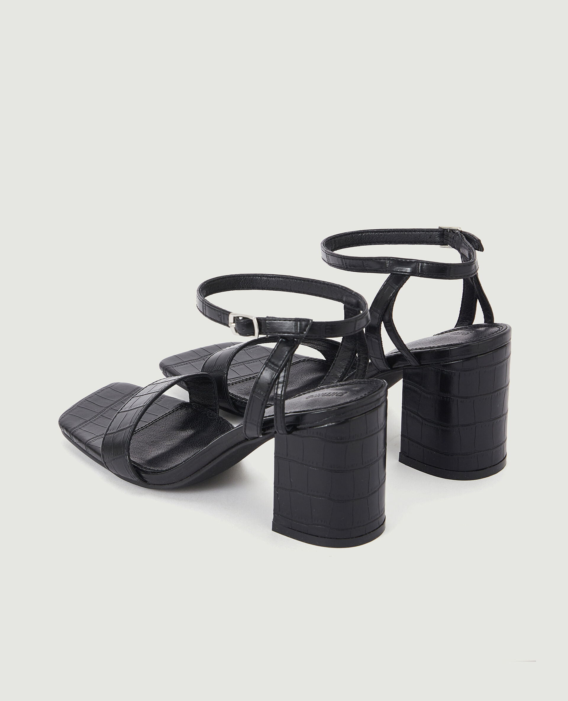 Sandales à talon effet croco - Noir