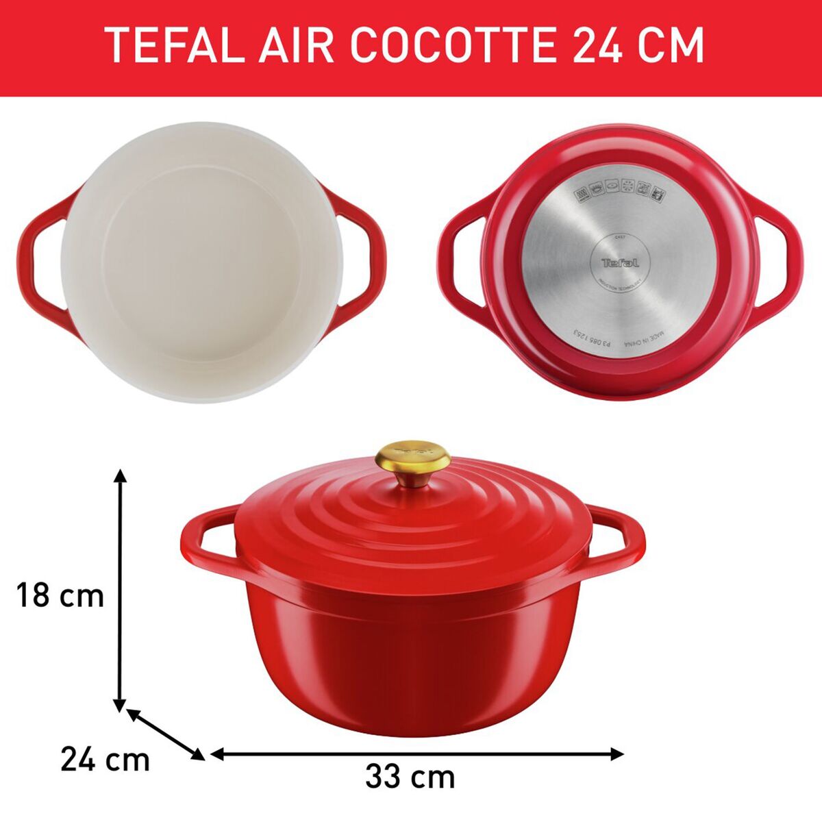 Air gryte, 4,7 liter, 24 cm, rød
