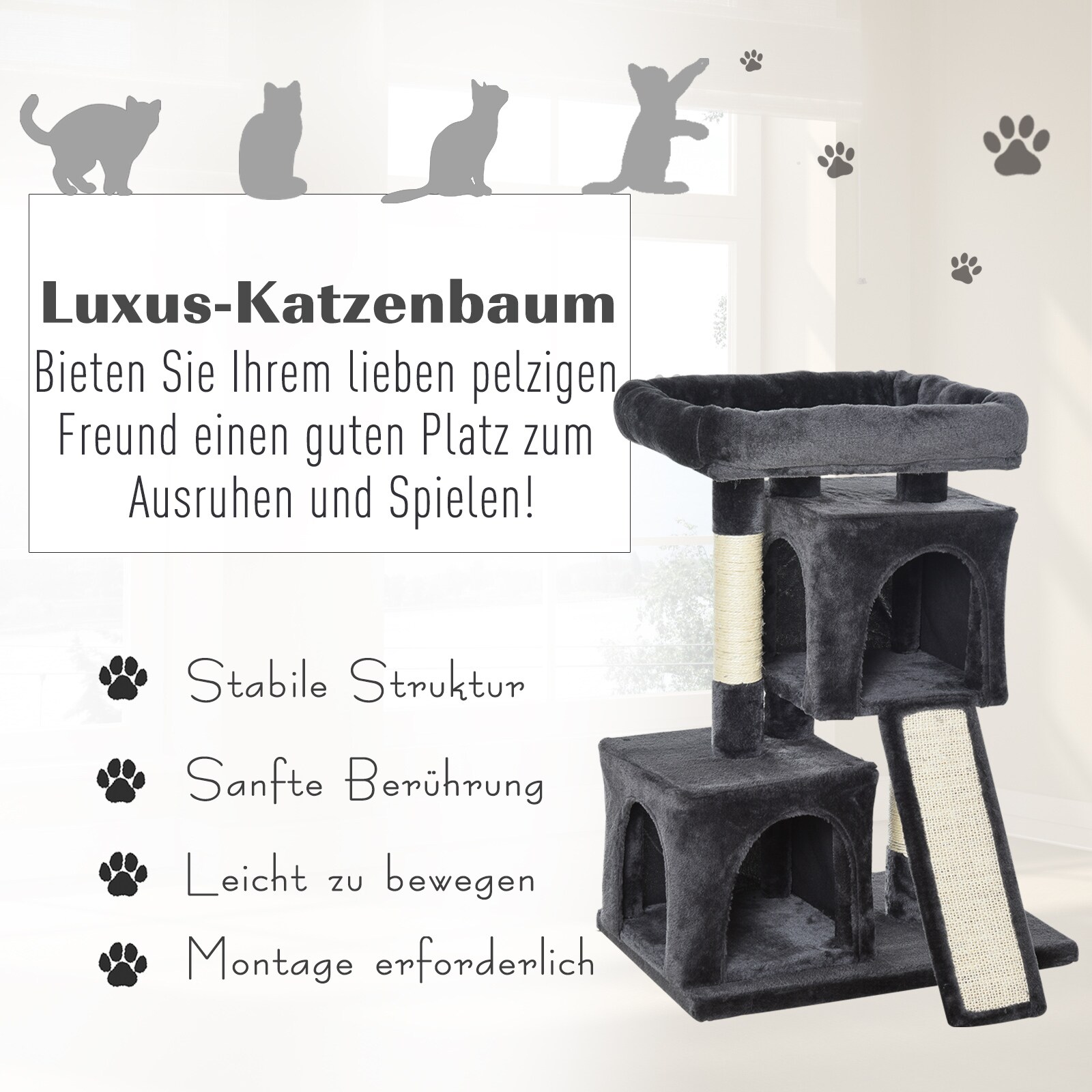 PawHut Kratzbaum mit Kuschelhöhlen 59 x 39 x 83 cm (LxBxH)