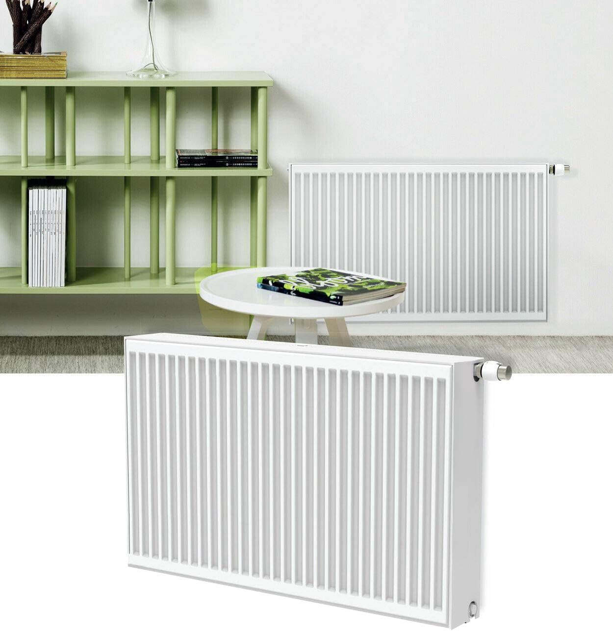 Belrad® Heizkörper Typ 33 | leistungsstarker Flachheizkörper mit 8 Anschlüssen | Wandmontage | kompakt & energieeffizient | für Bad, Gäste-WC, Wohnzimmer | weiß, flach, Mittelanschluss