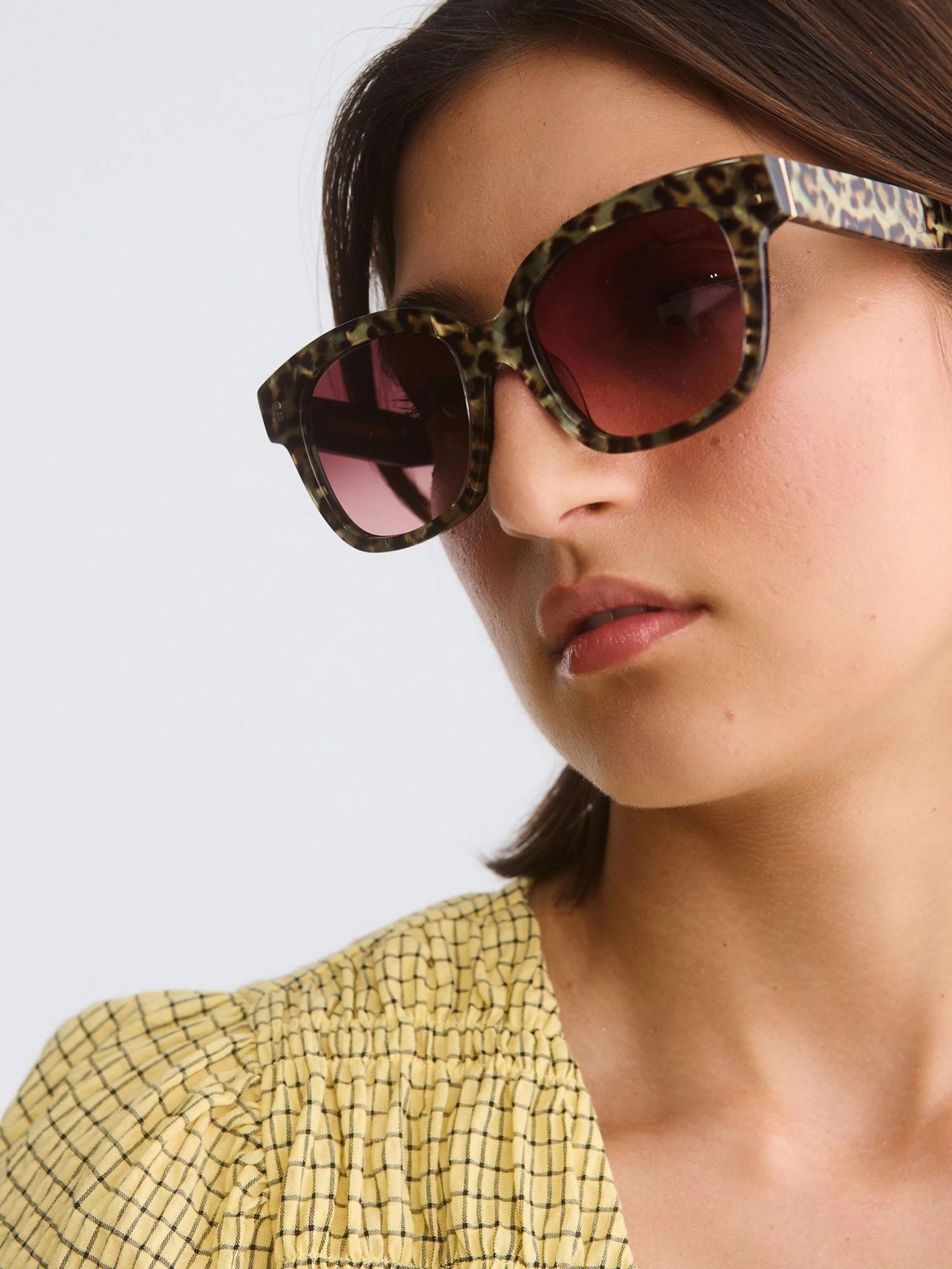 Oliver Bonas Leopard Print Square Acetate Sunglasses