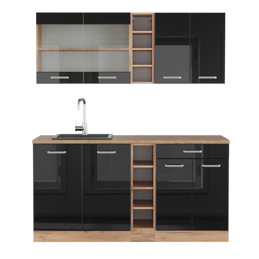 Vicco Küchenzeile R-Line Solid Eiche Schwarz 160 cm modern Küchenschränke Küchenmöbel