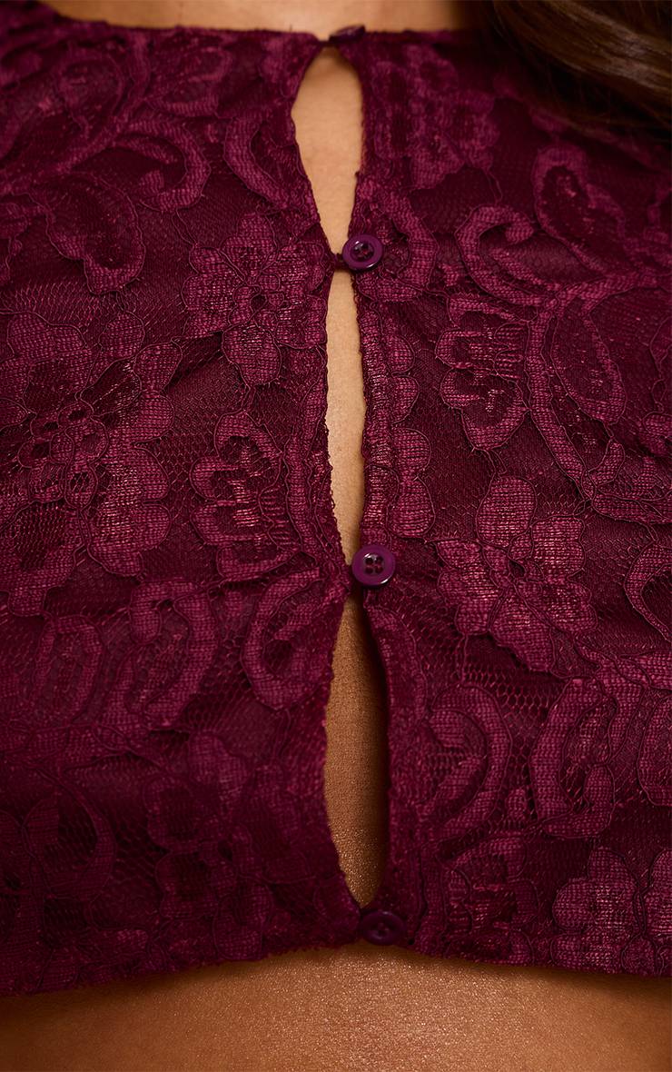 Prune Ensemble Top Court En Dentelle À Manches Longues Et Boutons