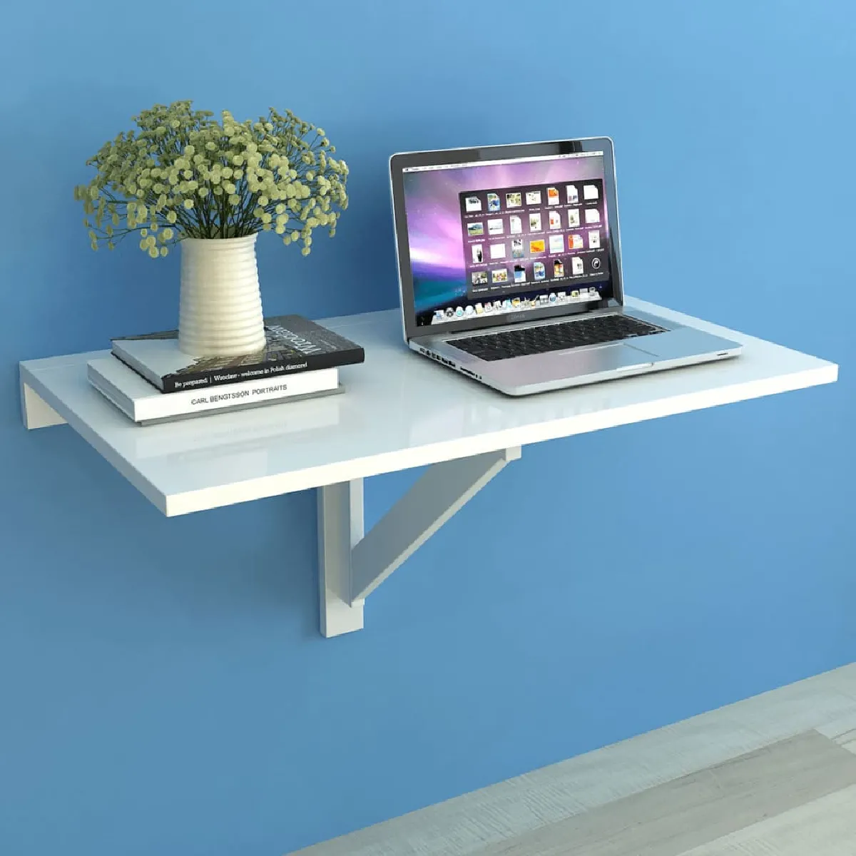 vidaXL Table murale rabattable blanc