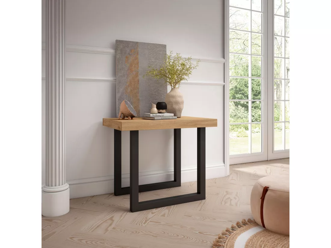 Table console extensible, 220, Pour 10 personnes, Pieds bois massif