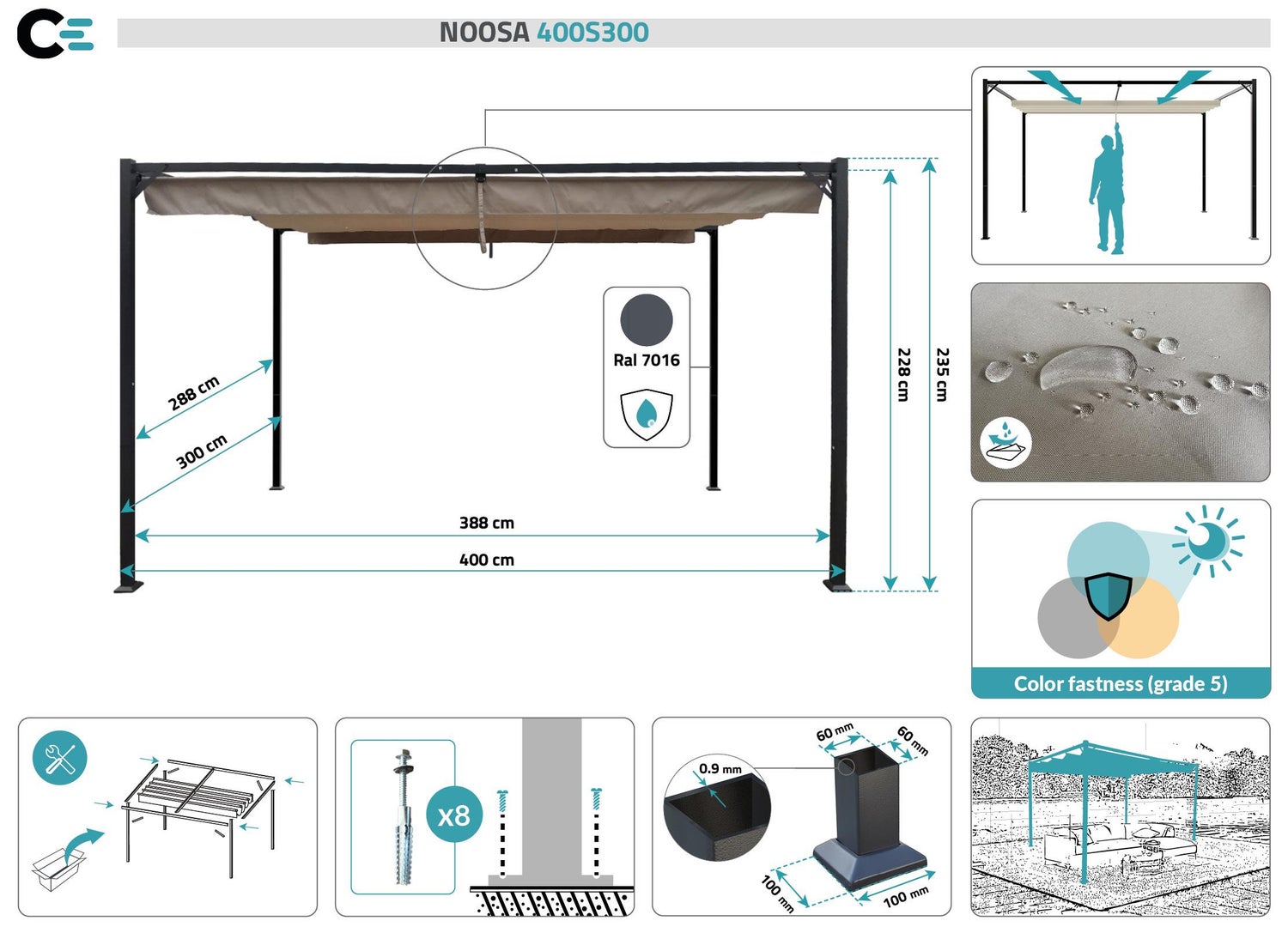 NOOSA 400S300 Beige vrijstaande pergola