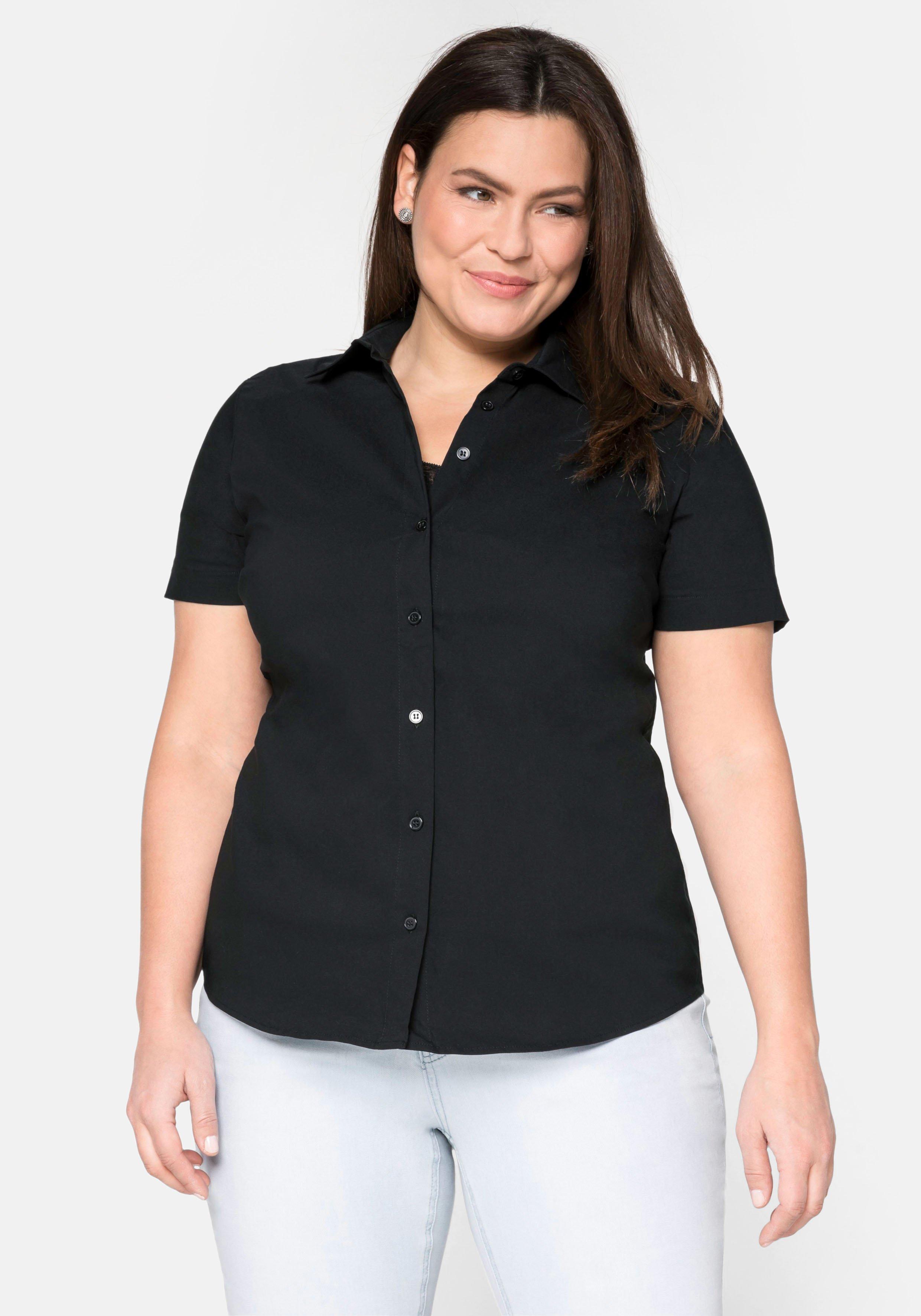 Stretch-Bluse mit kurzem Arm, leicht tailliert