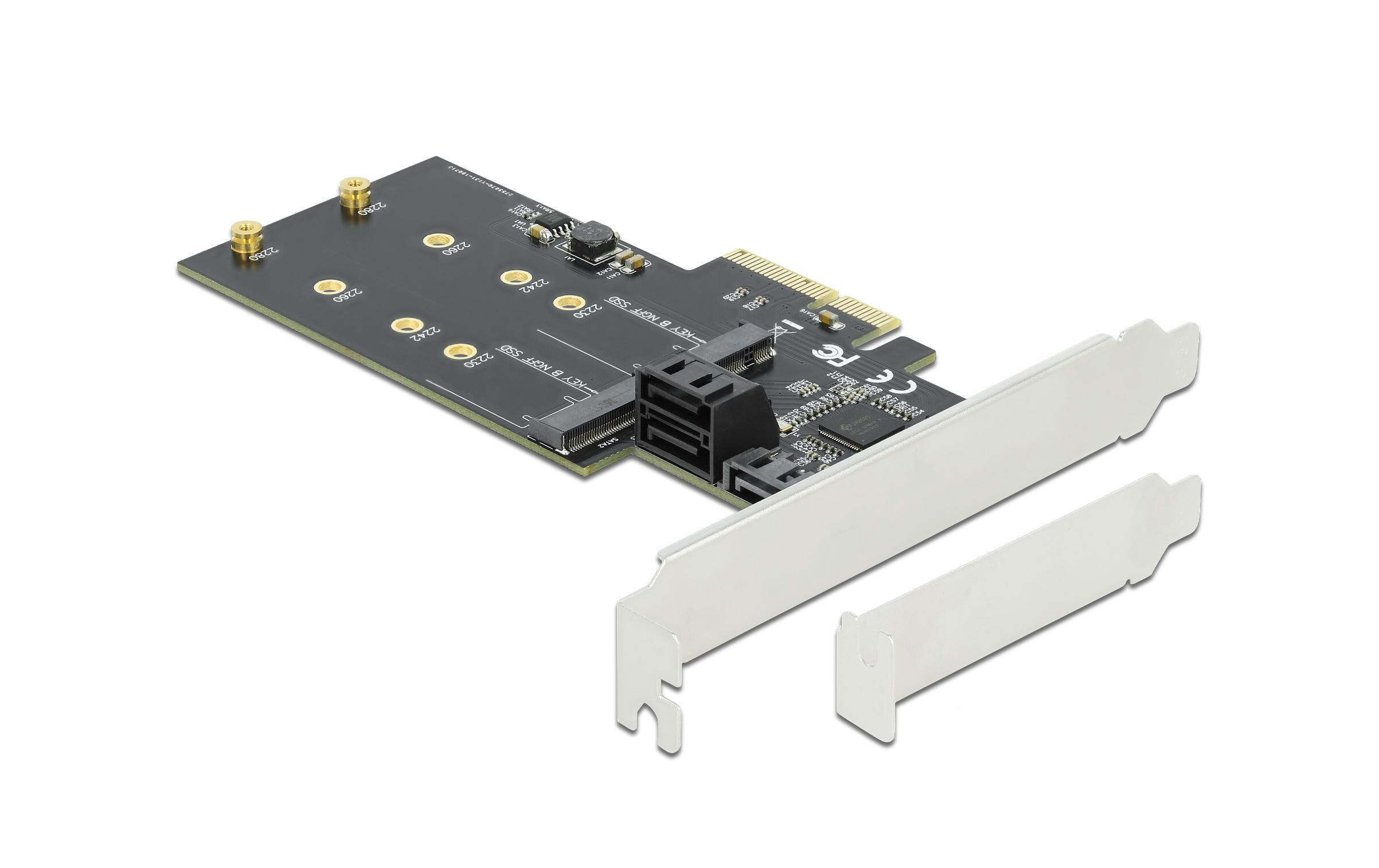 SATA-Controller PCI-Ex4 - 3xSATA3, 2xM.2 Key-BDelock 3 Port SATA und 2 Slot M.2 Key B PCI Express x4 Karte – Low Profile Formfaktor