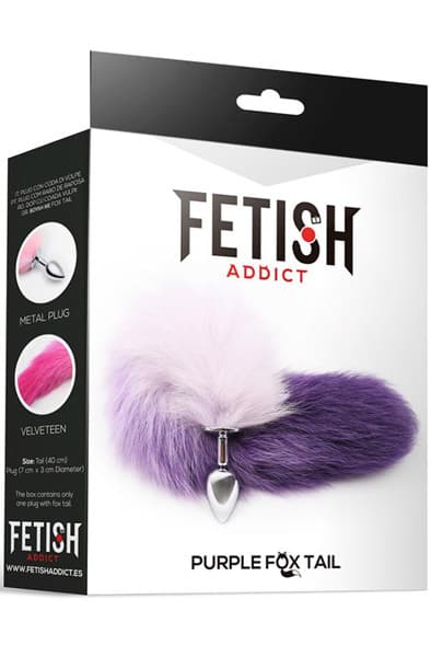 Purple & White Faux Tail With Stainless Plug S Analplugg med hale