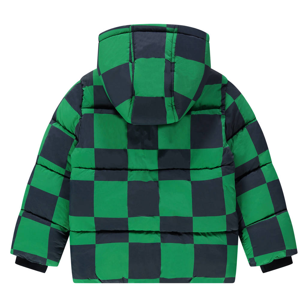 Stains&Stories geruite gewatteerde winterjas groen/donkerblauw