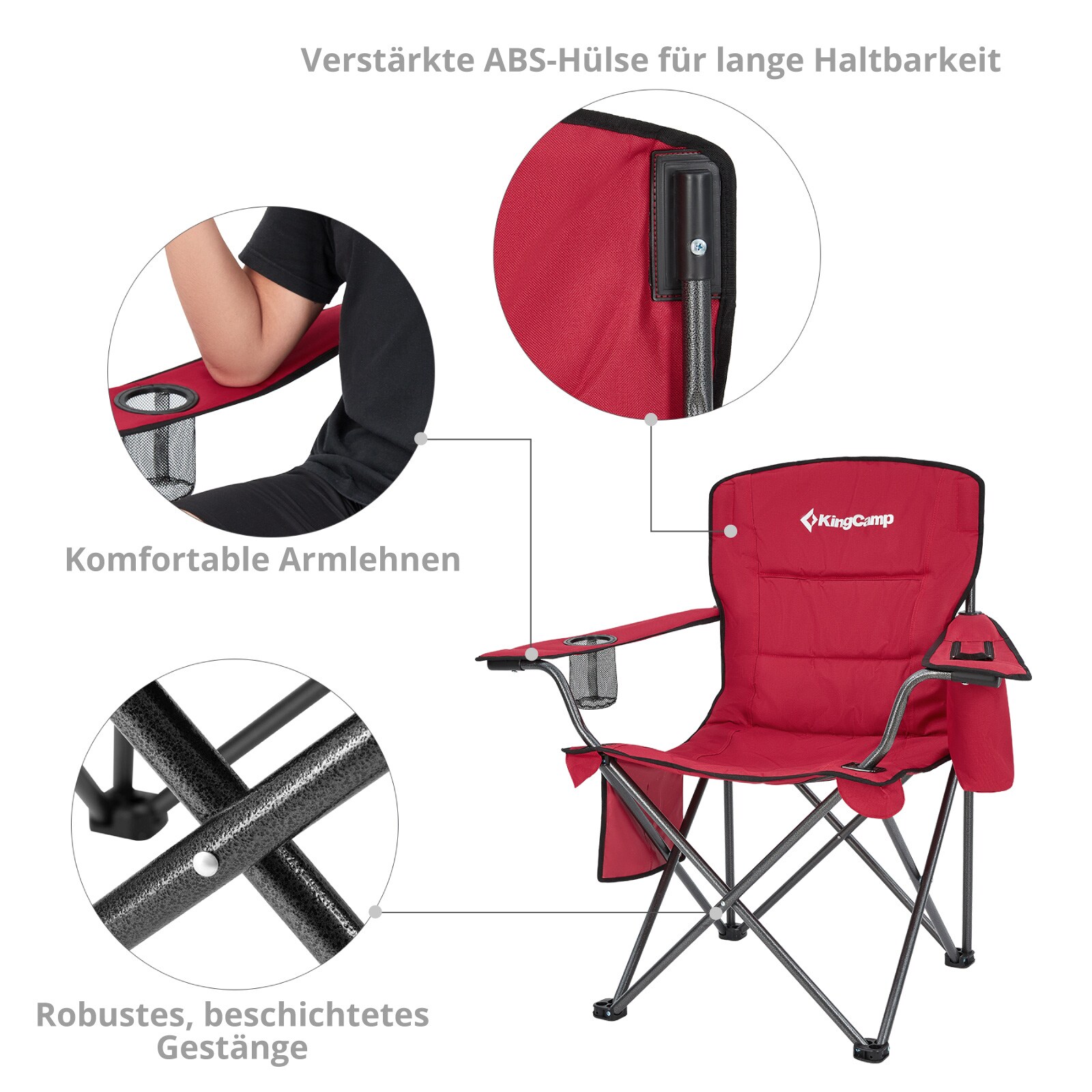 KINGCAMP Campingstuhl Oakdale Faltstuhl XL Strand Klappstuhl Kühltasche 136 kg Farbe: Petrol Green