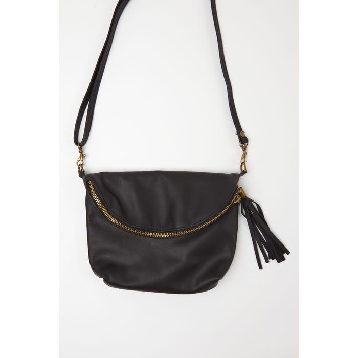 Veritas-Schoudertas leder ronde flap rits drukknop