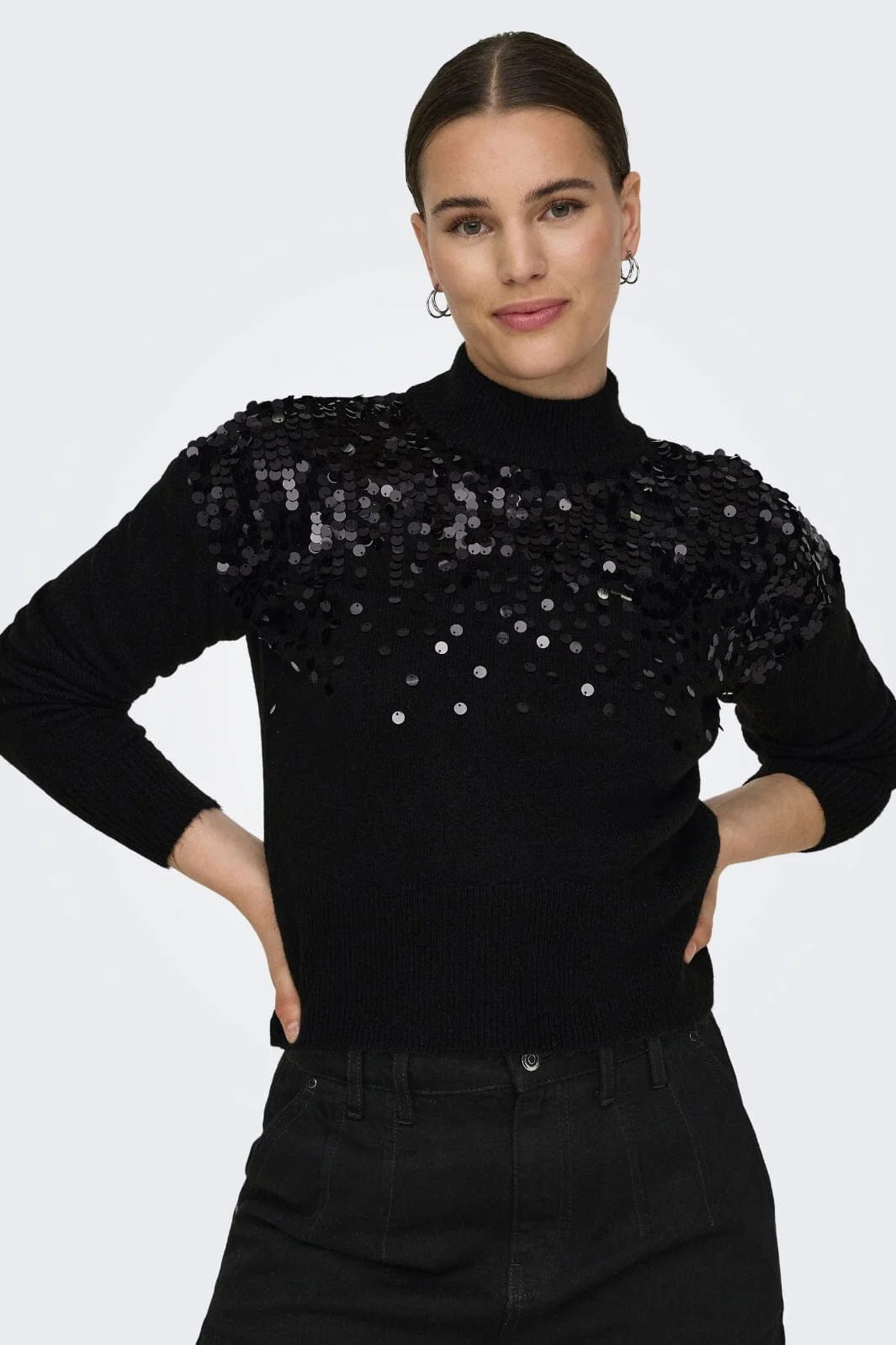 Only Onlalba Ls Sequins High Neck Knt 15332081 4591146 black sequins