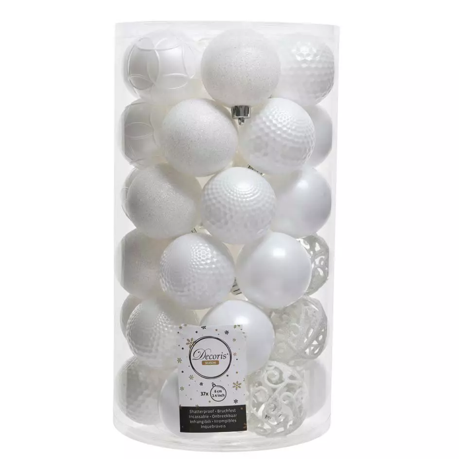 Lot de 37 boules de Noël (D60 mm) Alpine mix Blanc
