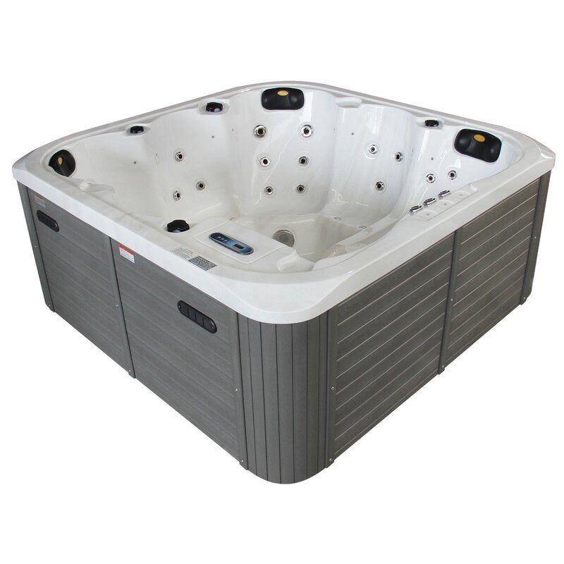 Sol 72 Outdoor? Aire 6 - Banheira de Hidromassagem Quadrada de Acrílico com 54 Jatos e Ozonizador para 6 Pessoas na Cor Cinza