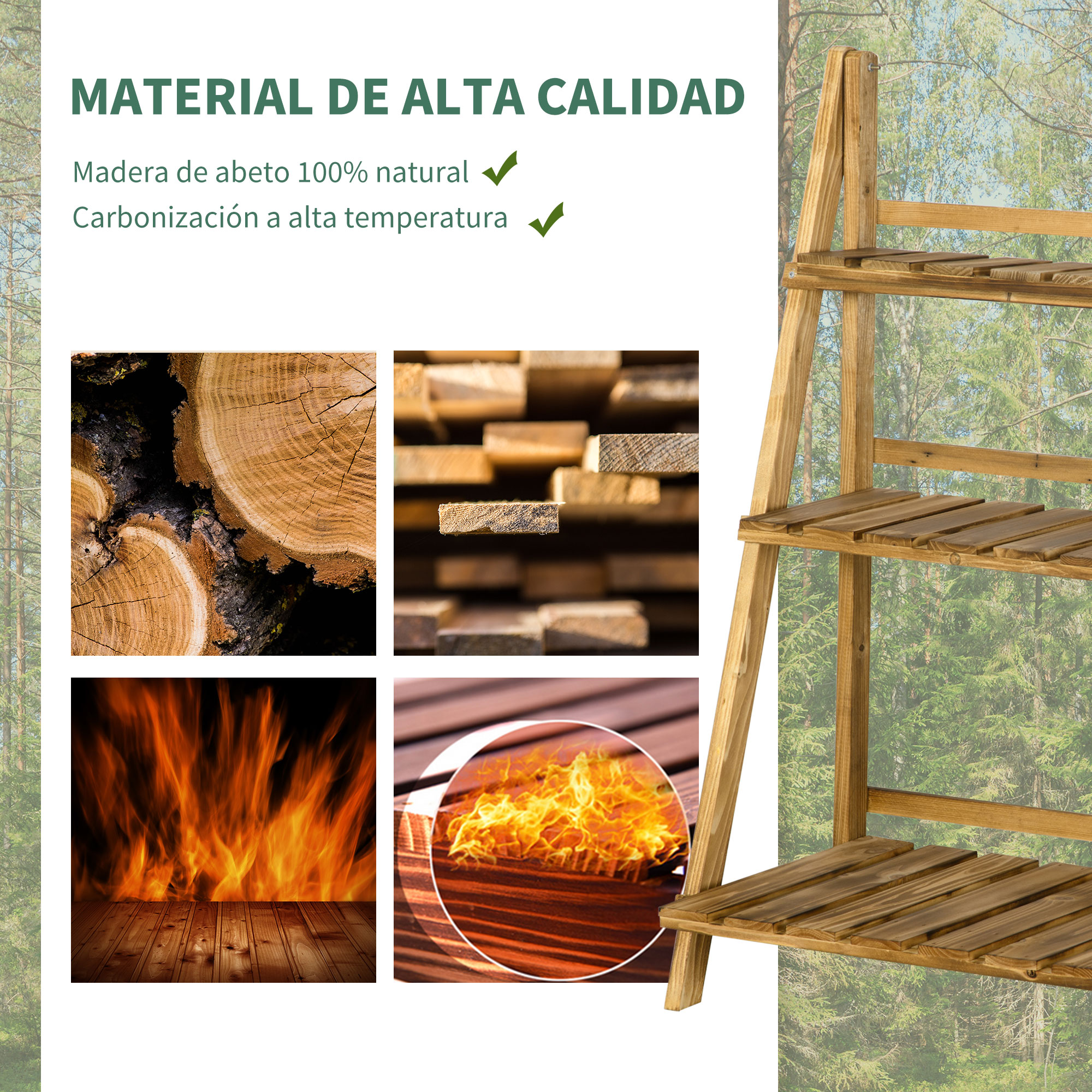 Prateleira para plantas Outsunny em madeira natural