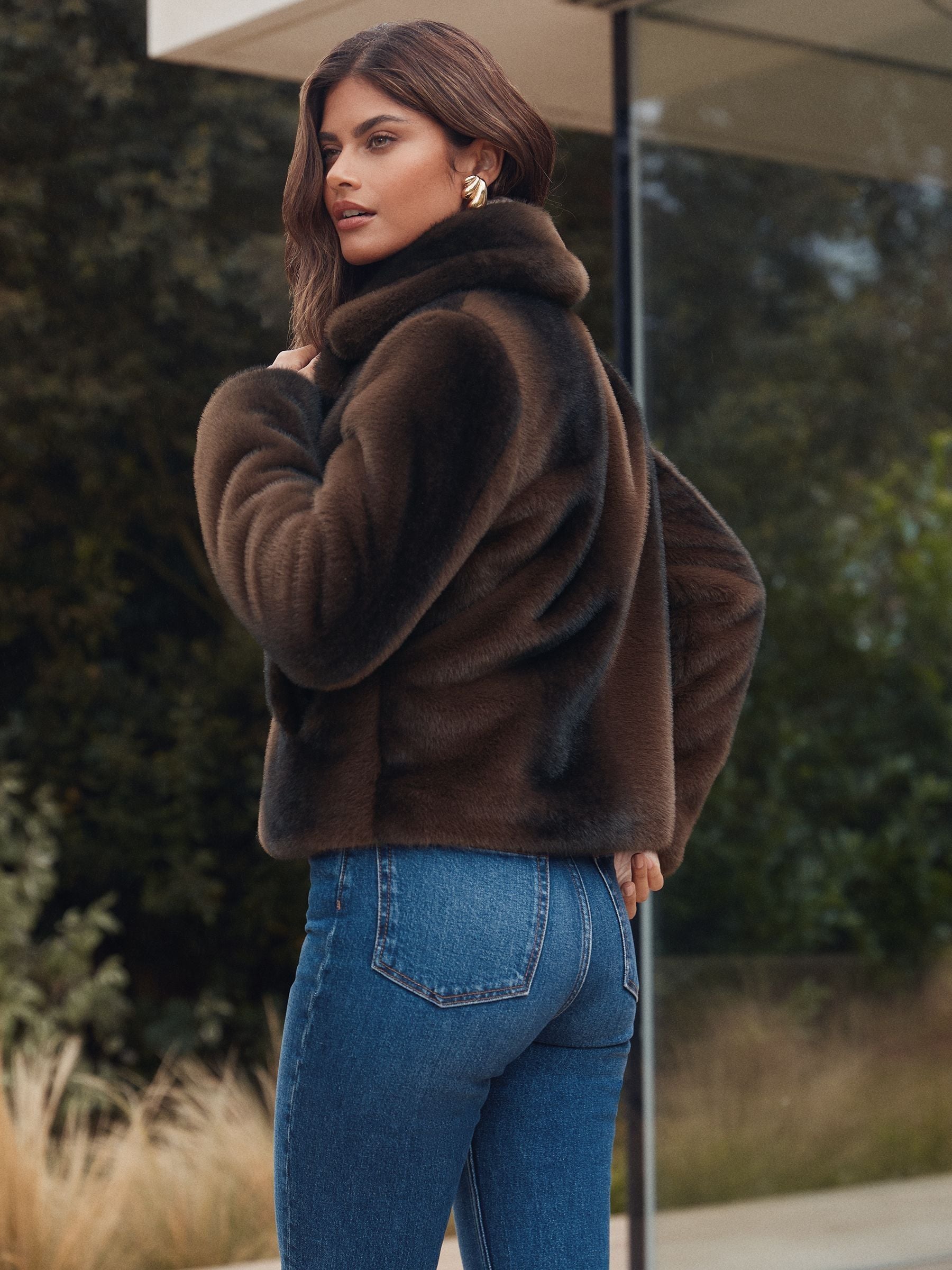 Mink Brown Faux-Fur - Lipsy Short Collared Coat