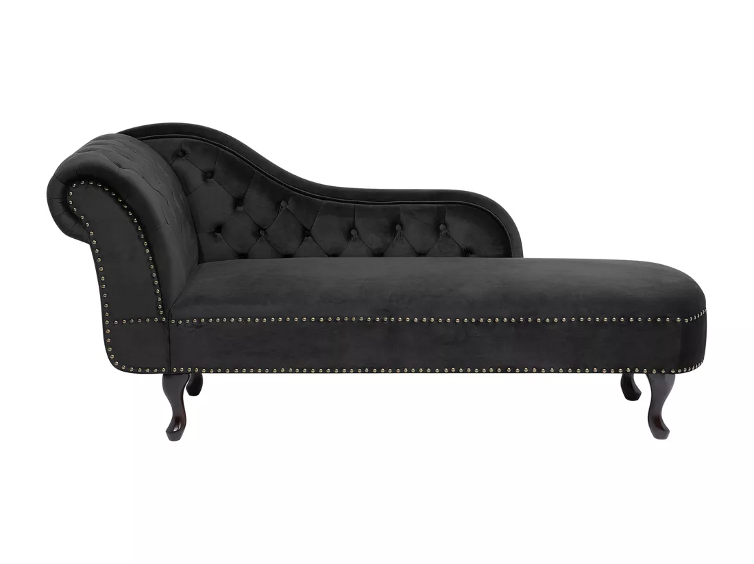 Méridienne Chesterfield en velours noir côté droite NIMES
