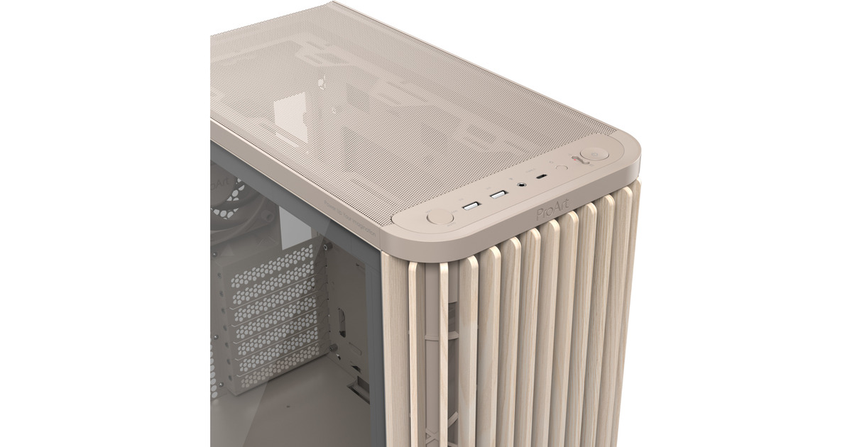 ASUSProArt PA401 Wood Edition - Tempered Glass Panel midi tower behuizing  (Beige/houtkleur | 2x USB-A | 1x USB-C | Tempered Glass)