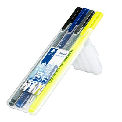 STAEDTLER triplus mobile office - Pack de Stylo à bille, Feutre fin, Surligneur et Crayon rétractable