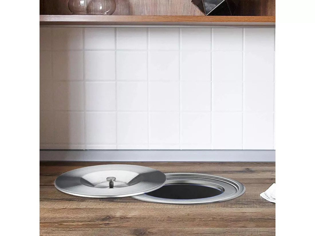 WELL HOME - Poubelle intégrée aux plans de travail, avec couvercle en acier inoxydable noir de 5 L