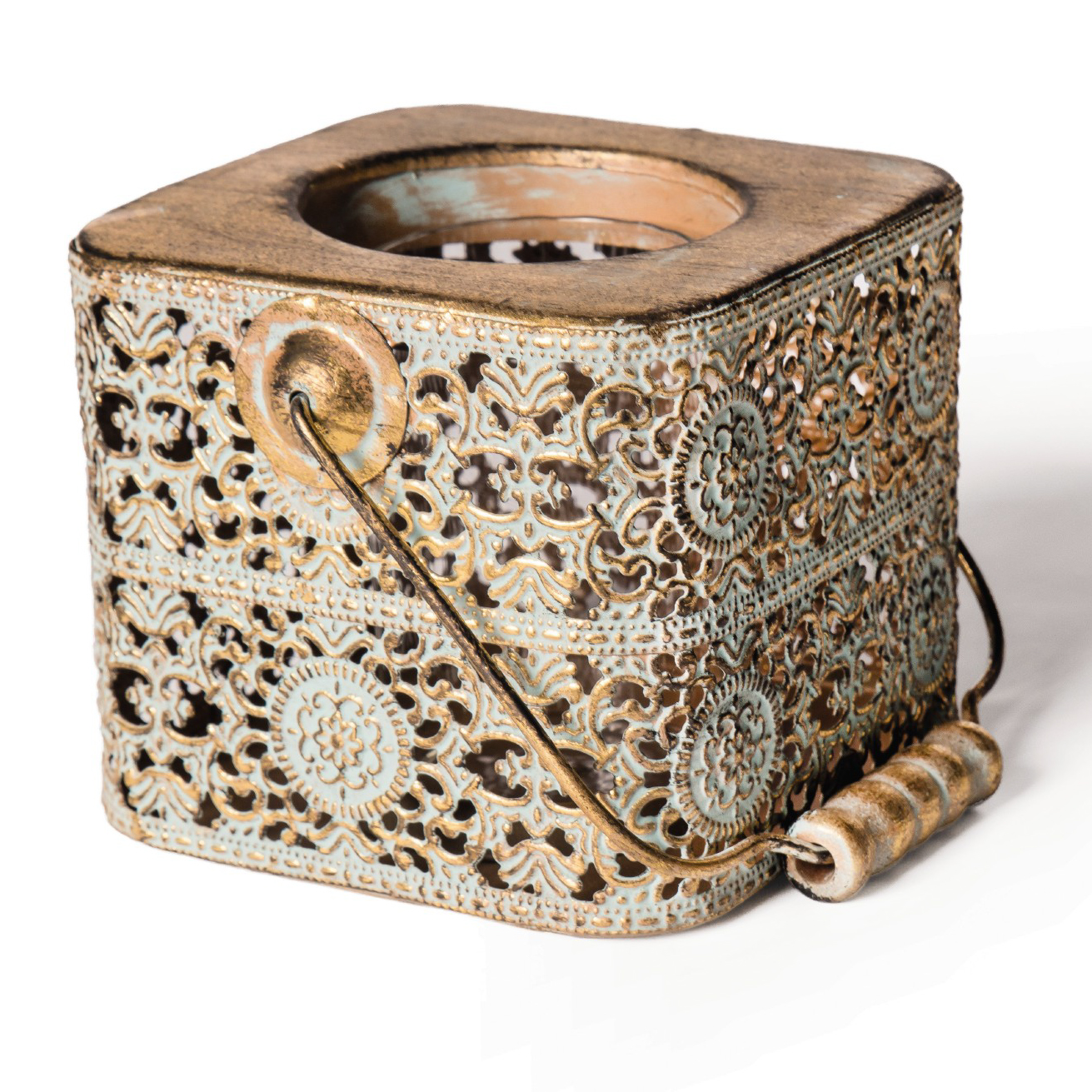 Laterne 'Hobard', antik-gold, L 11 cm, B 11 cm, H 10 cm von fischer's lagerhaus