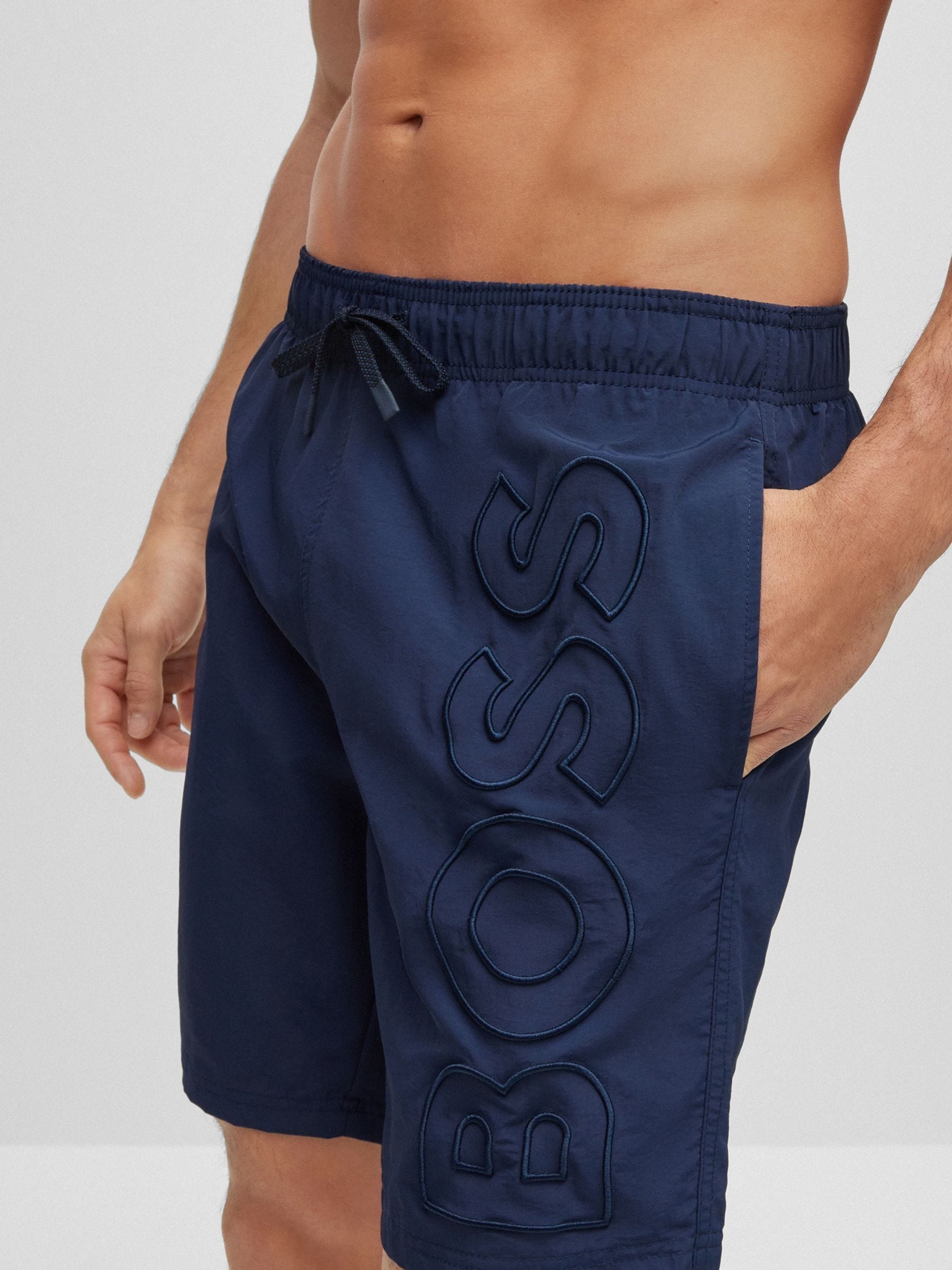 Blauw - BOSS Whale Logo Lined Swim Shorts