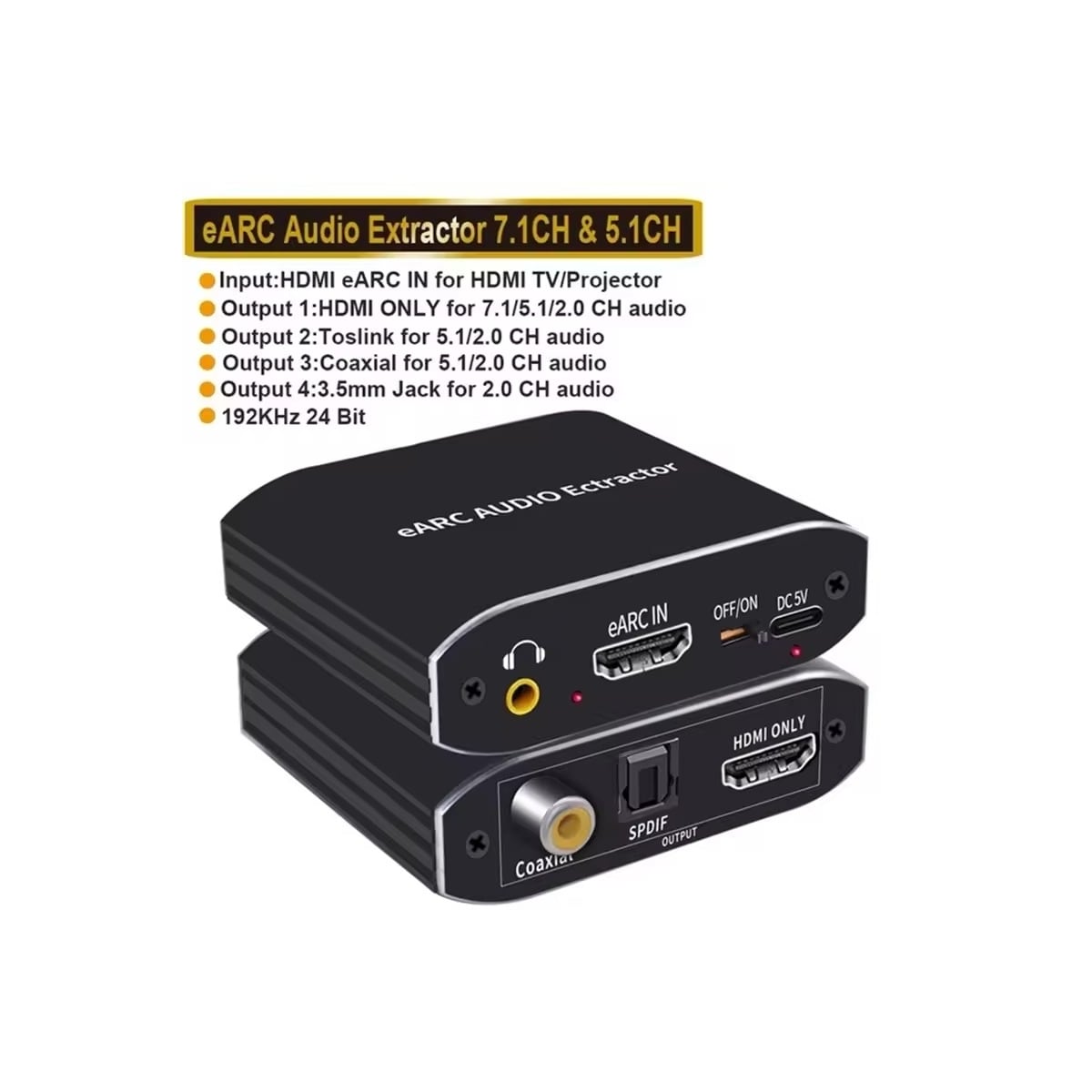NÖRDIC 8K HDMI 2.1 eARC/ARC Extractor, HDMI eARC/ARC til HDMI 7.1CH Dolby Atmos, Koaksial, S/PDIF, AUX