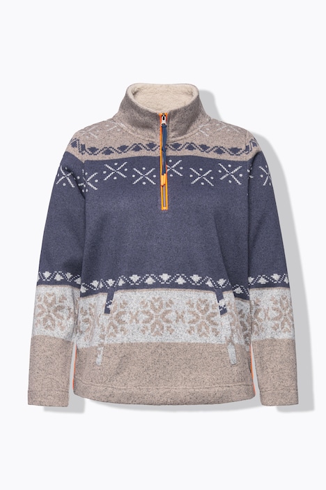 Norweger-Fleecepullover, Troyerkragen, Langarm