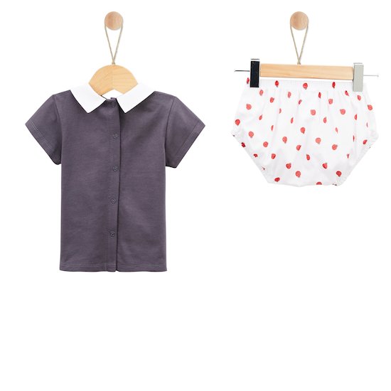 Panda & Coccinelle Haut + Bloomer   Gris        1 mois   de               P'tit bisou