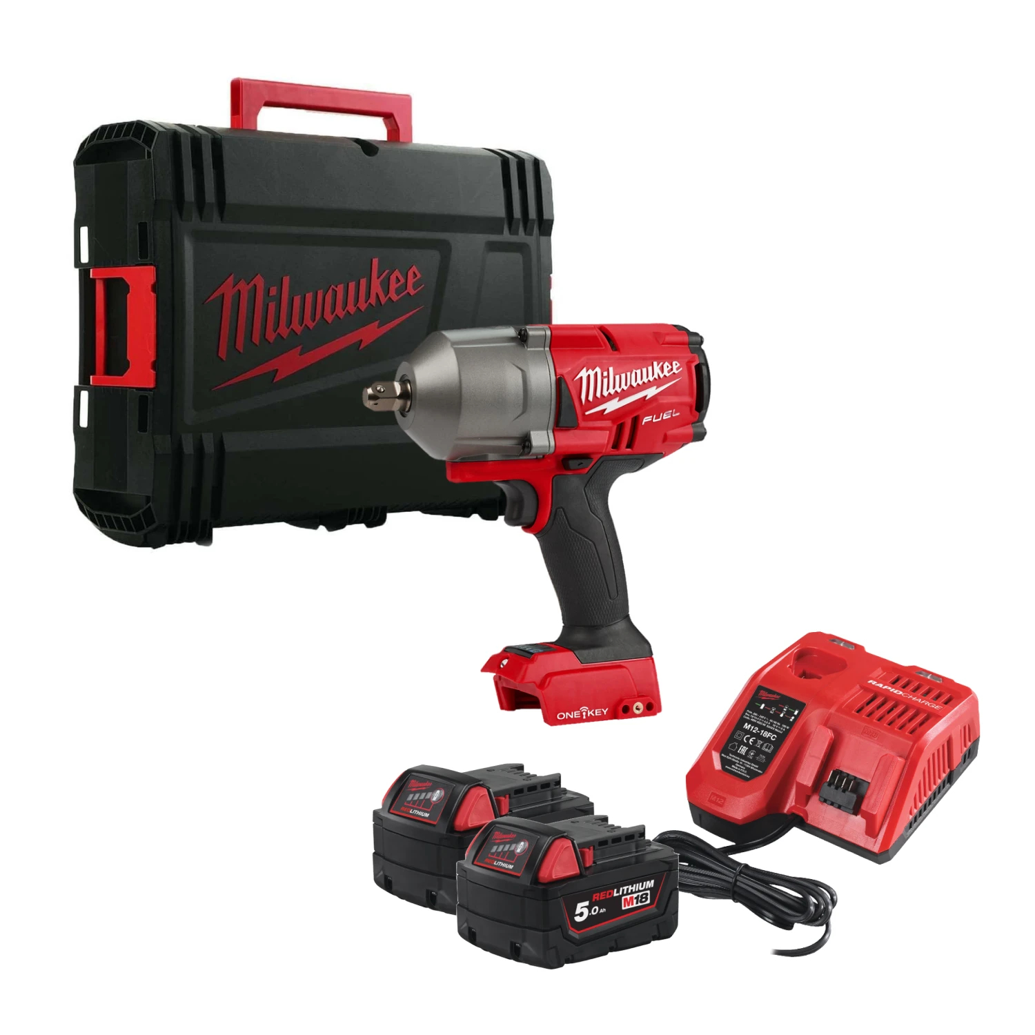 Milwaukee M18 ONEFHIWP12-502X 18V Li-Ion Accu slagmoersleutel set (2x 5,0Ah accu) in HD Box - 1017Nm - 1/2