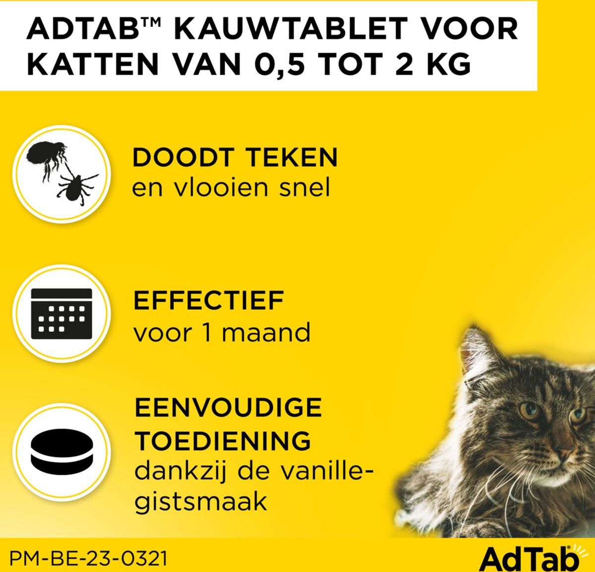 AdTab kauwtabletten kat 0.5-2 kg - Anti vlooien- en tekenmiddel - 3 Stuks - S