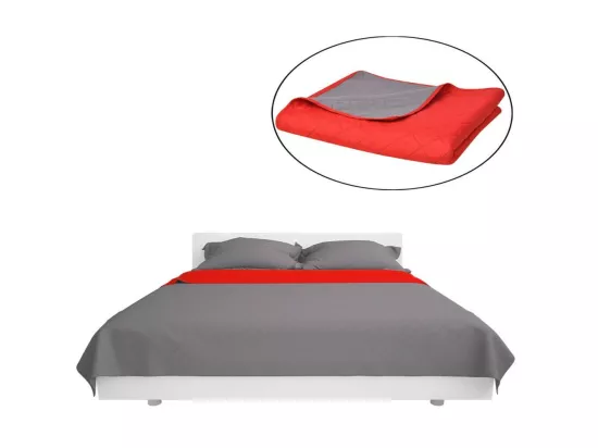 Couvre-lit matelassé double-face Rouge et gris 230x260