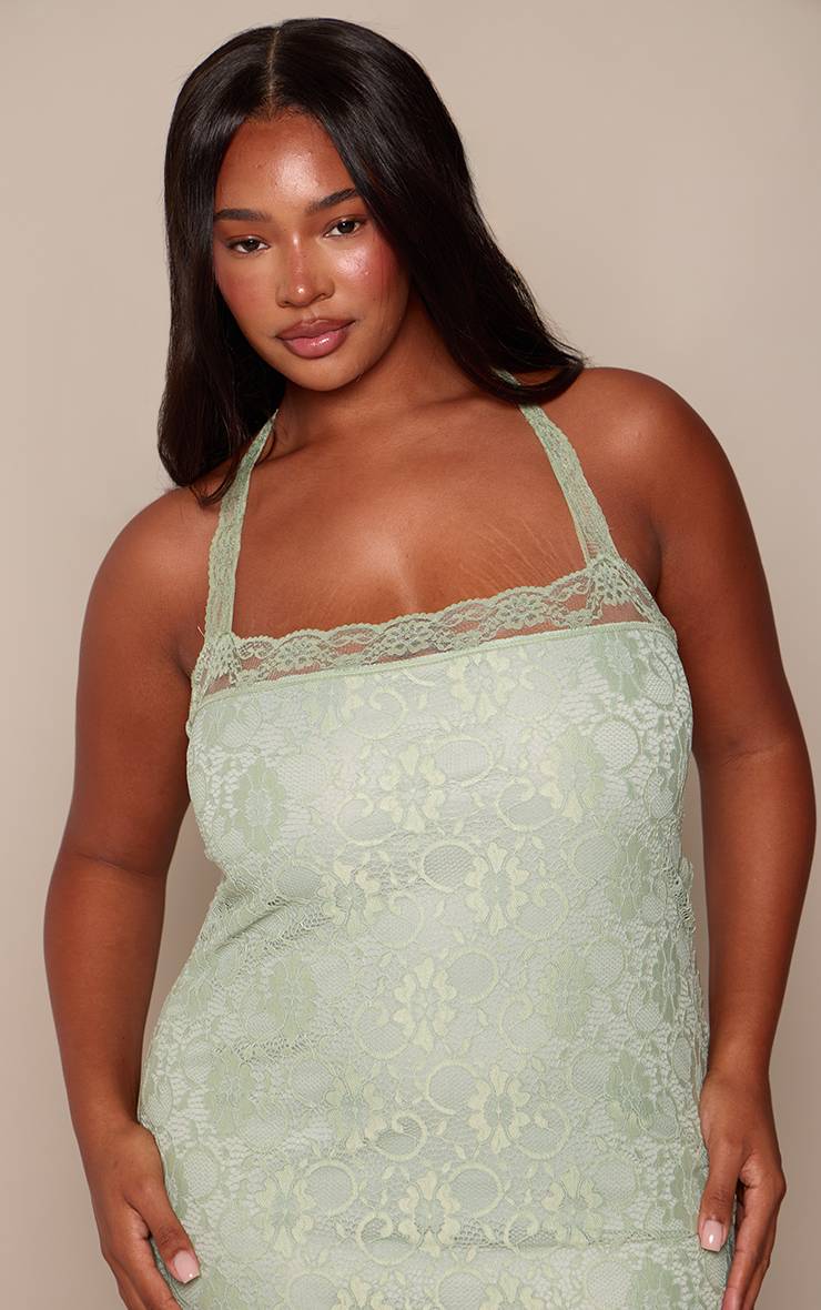 Vert Sauge Robe Maxi Grande Taille En Dentelle À Bretelles