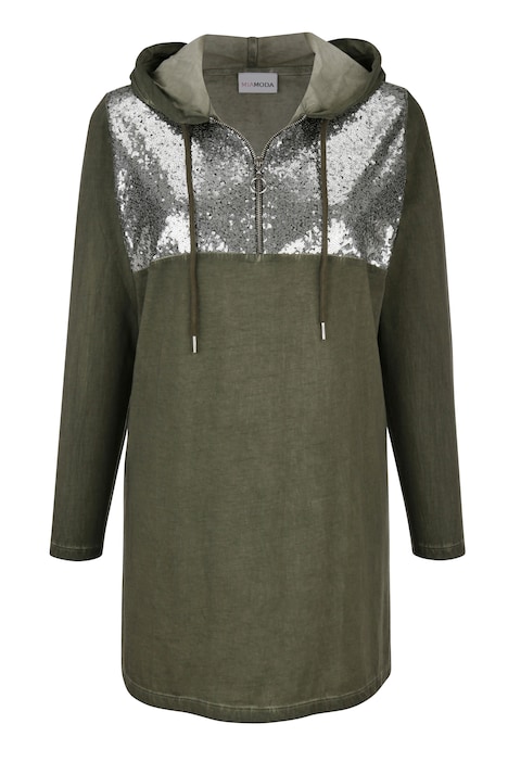 Longshirt, Pailletten, Kapuze mit Zipper, Langarm