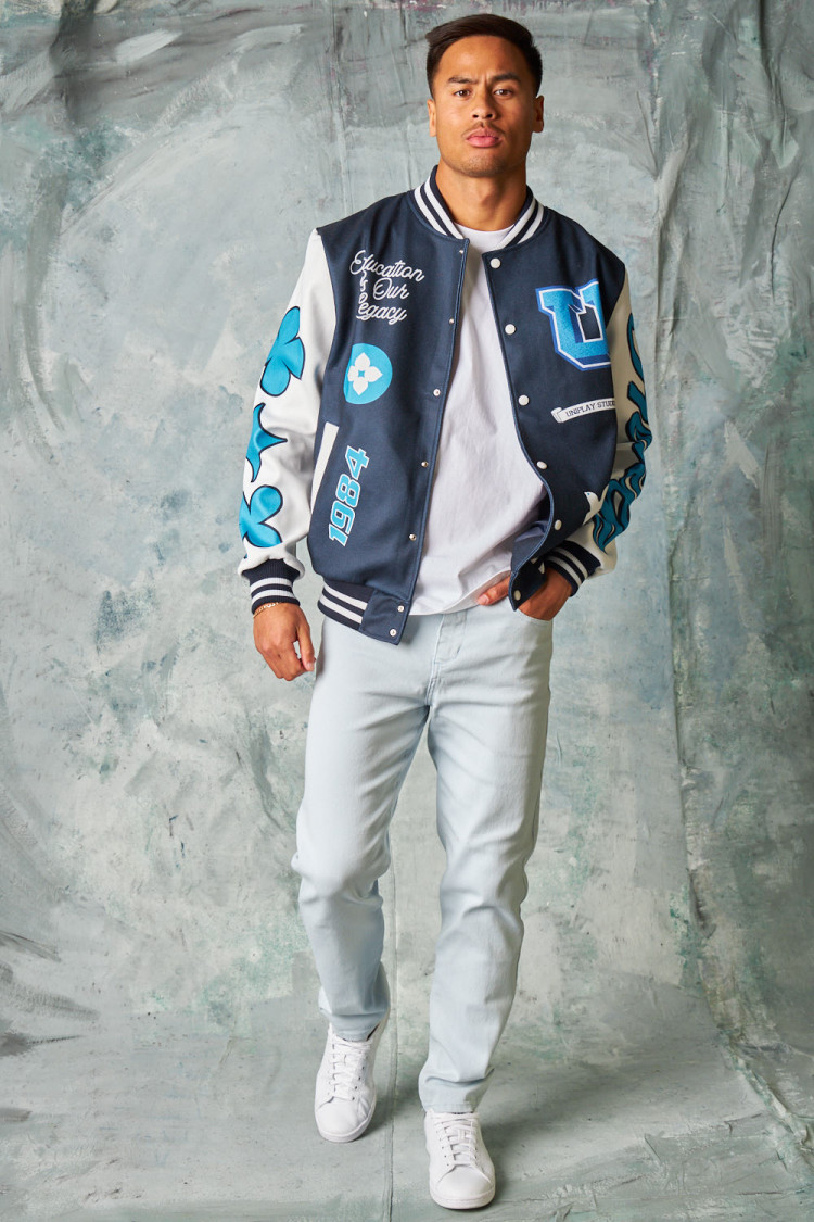 Bomber universitaire à logo noir et blanc