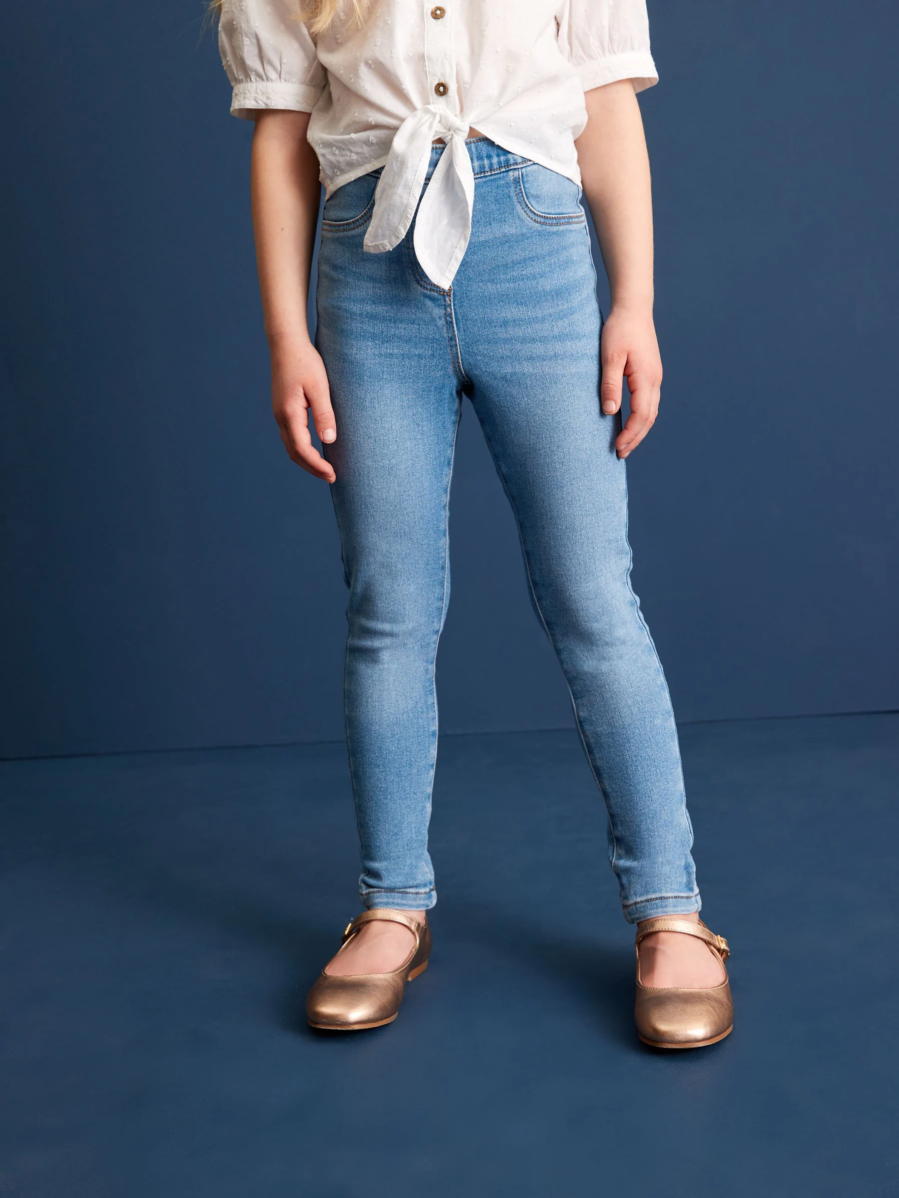 Blauw - Set van 2 jeggings met elastische taille (3-16 jr)