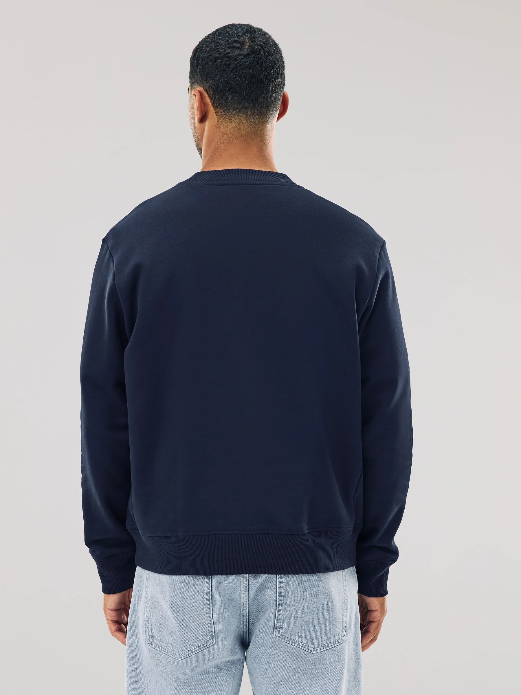Donkerblauw - Normale Pasvorm - Dik sweatshirt met ronde hals en hoog katoengehalte