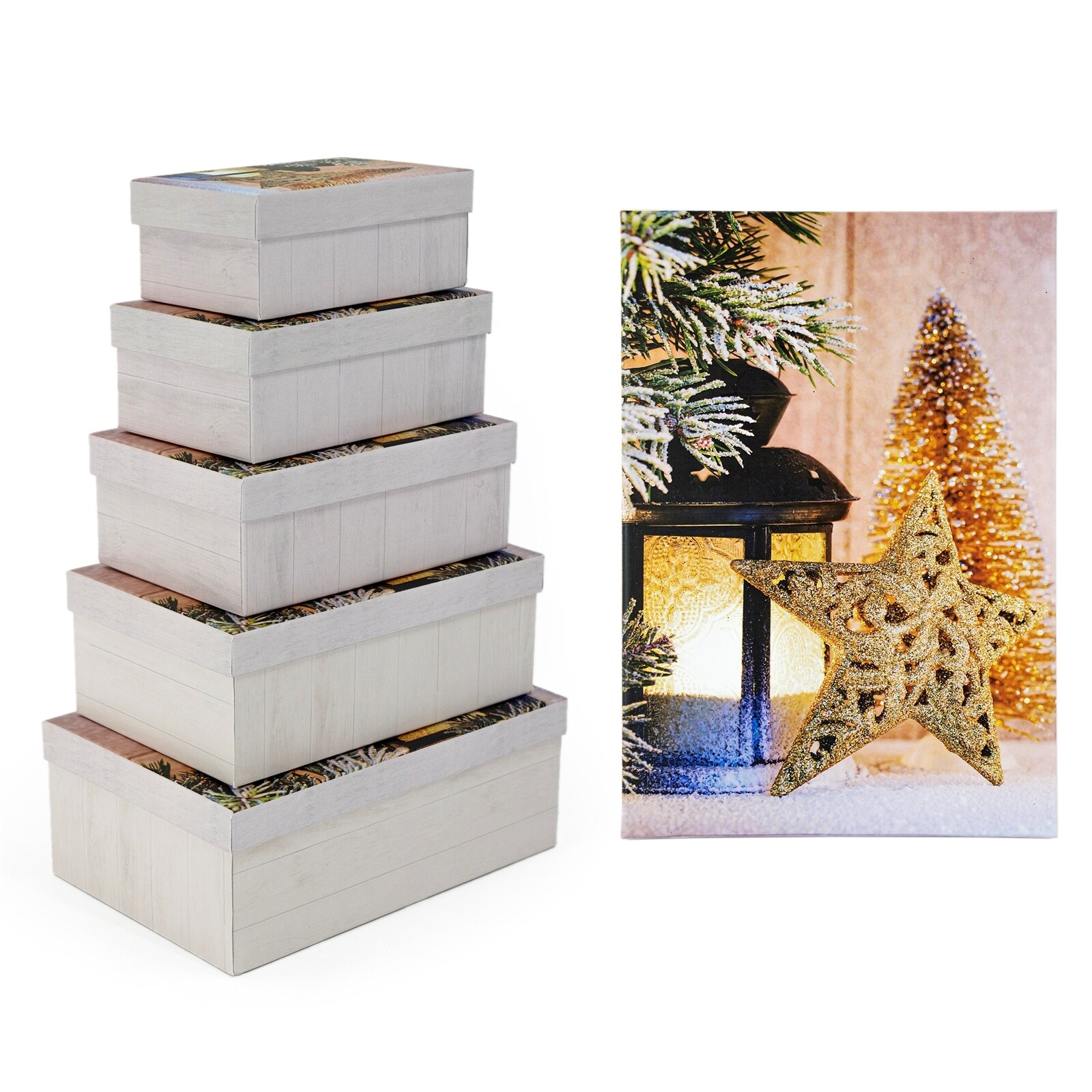 HTI-Living Geschenkkarton Set mit 5 verschiedenen Größen Weihnachtsmotiv