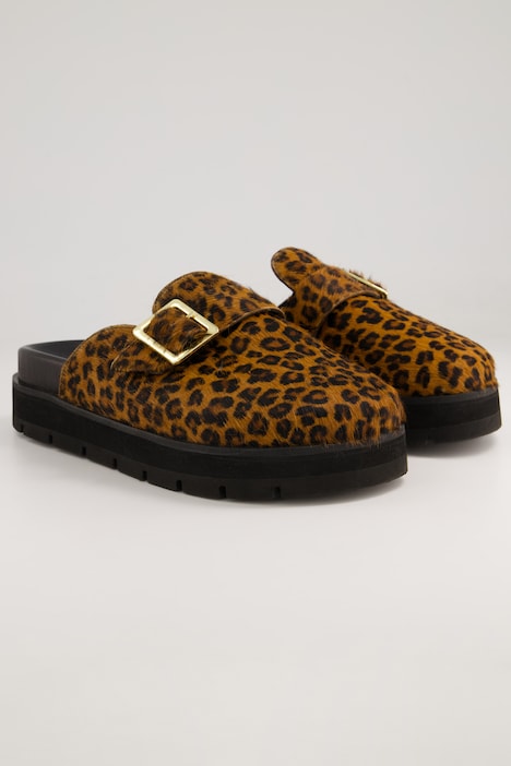 Leder Mules Leo-Felloptik, Weite H