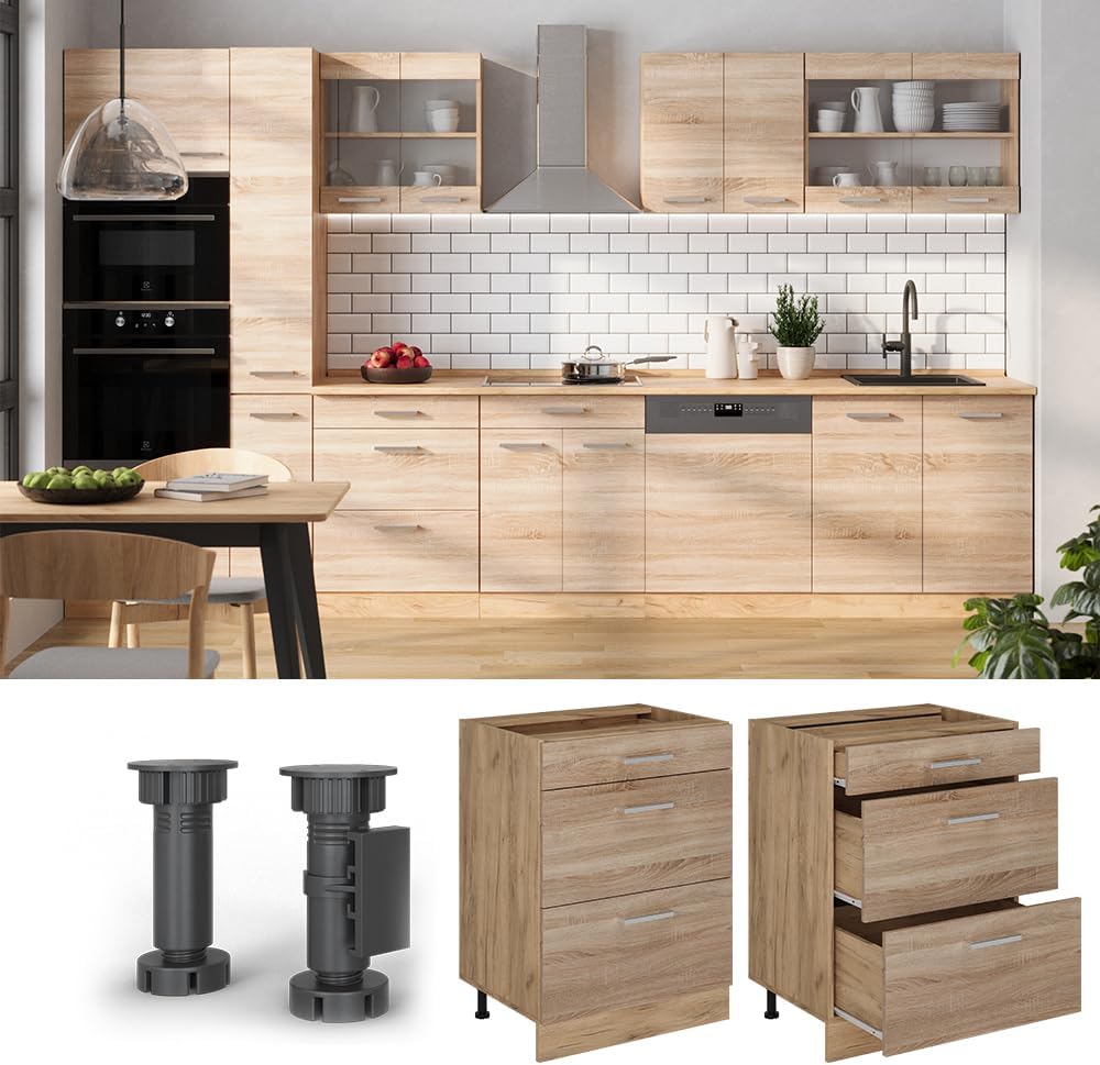 Vicco Küchenunterschrank R-Line, Sonoma, 60 cm mit Schubladen, ohne Arbeitsplatte
